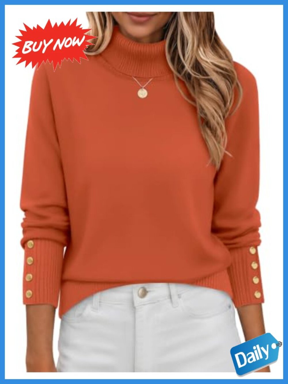 Zeagoo Turtleneck Sweater Long Sleeve Ribbed Pullover Button Cuff Fall Jumper